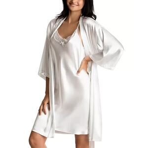 Linea Donatella Satin Wrap Bridal Robe, Chemise Nightgown Set,Ivory, Size L 0087